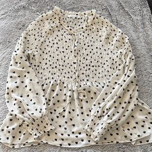 Rose & Olive Cream Blouse with Black Heart Print